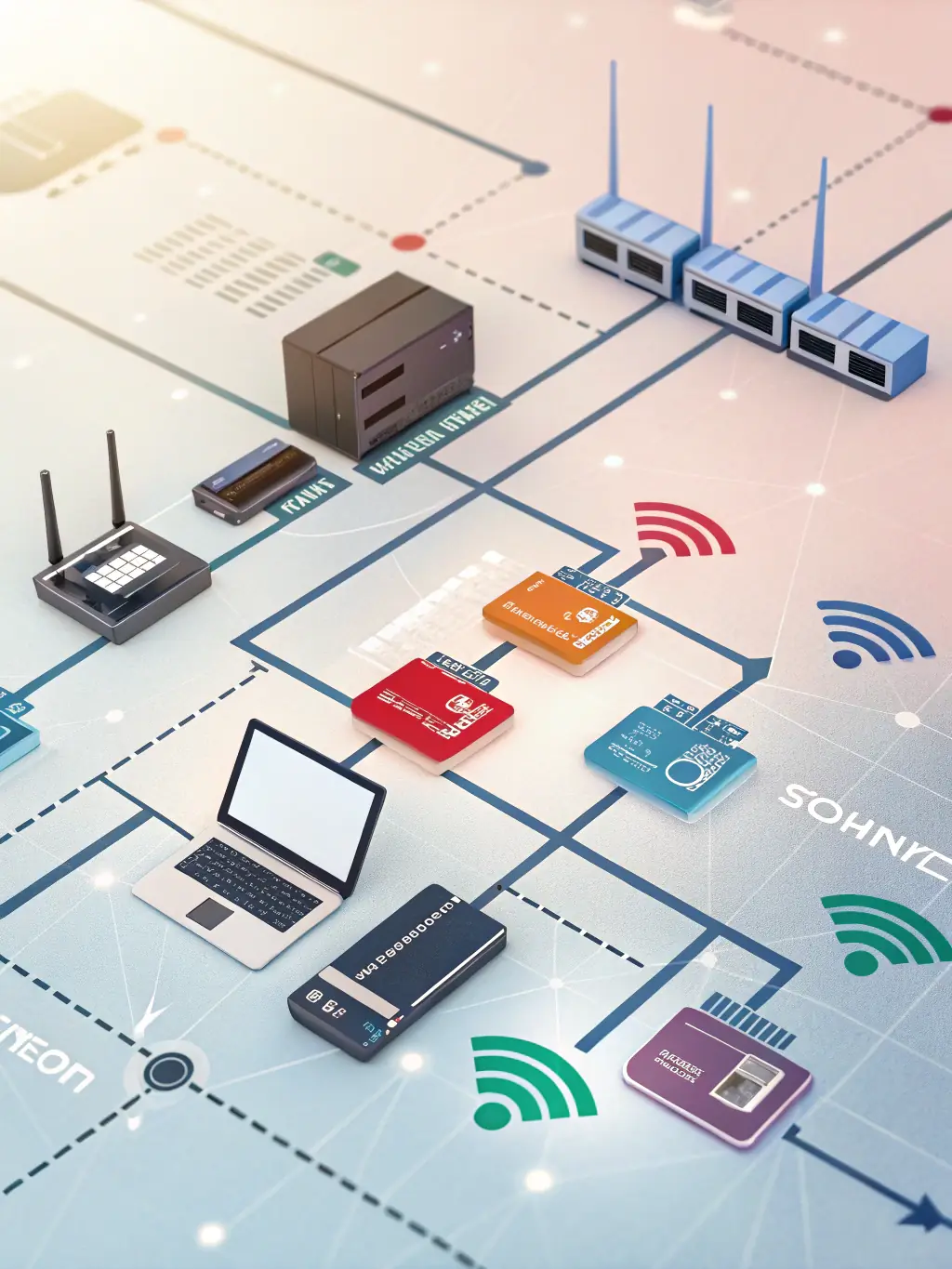 An illustration of a network diagram with various devices connected, highlighting the importance of network security.