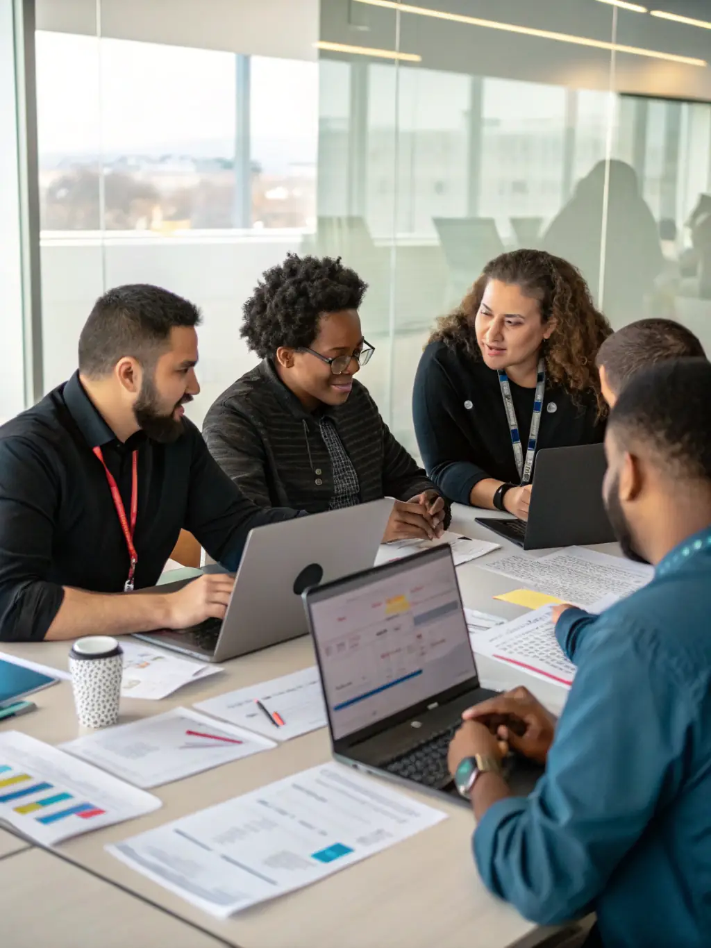 An image of a diverse team collaborating on a cybersecurity project, reflecting the collaborative learning environment and teamwork emphasized at CyberLearn UK.